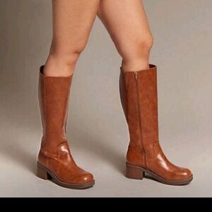 SHEIN Chestnut Tall Block-Heel Riding Boots